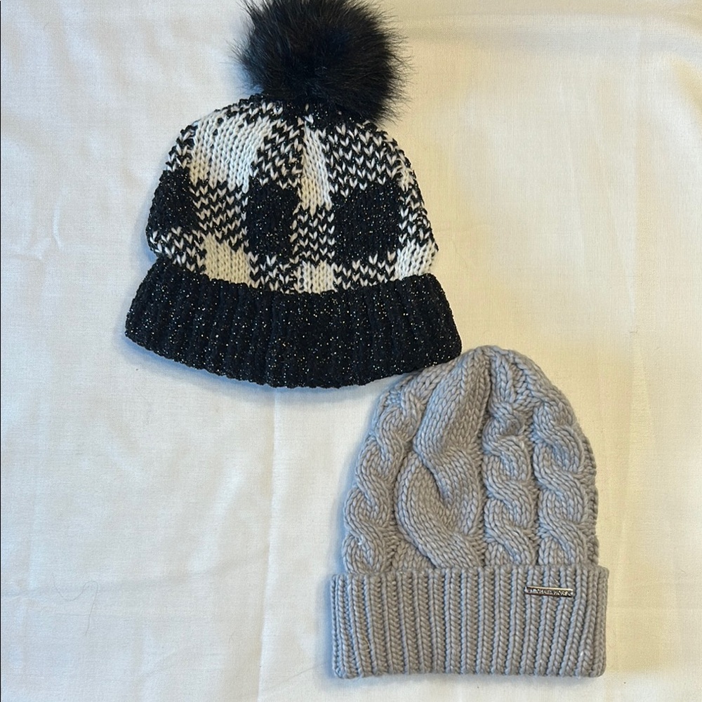 Michael Kors And Maurices Black and White Knit Hats Set